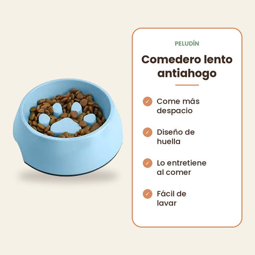 Beneficios del comedero lento: come más despacio, diseño de huella, lo entretiene, fácil de lavar