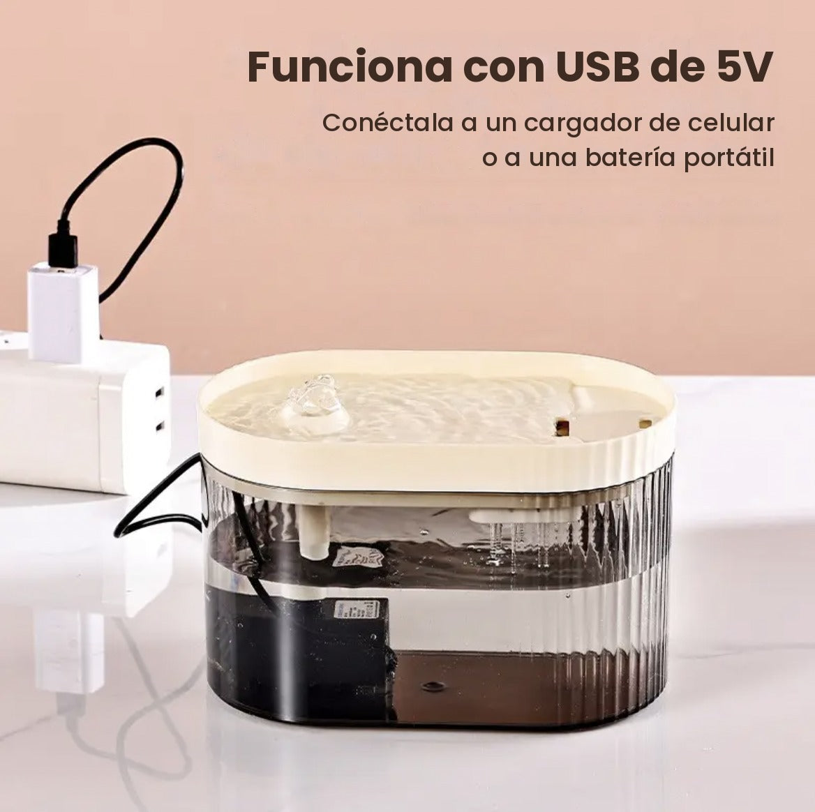 La fuente de agua funciona con USB de 5V